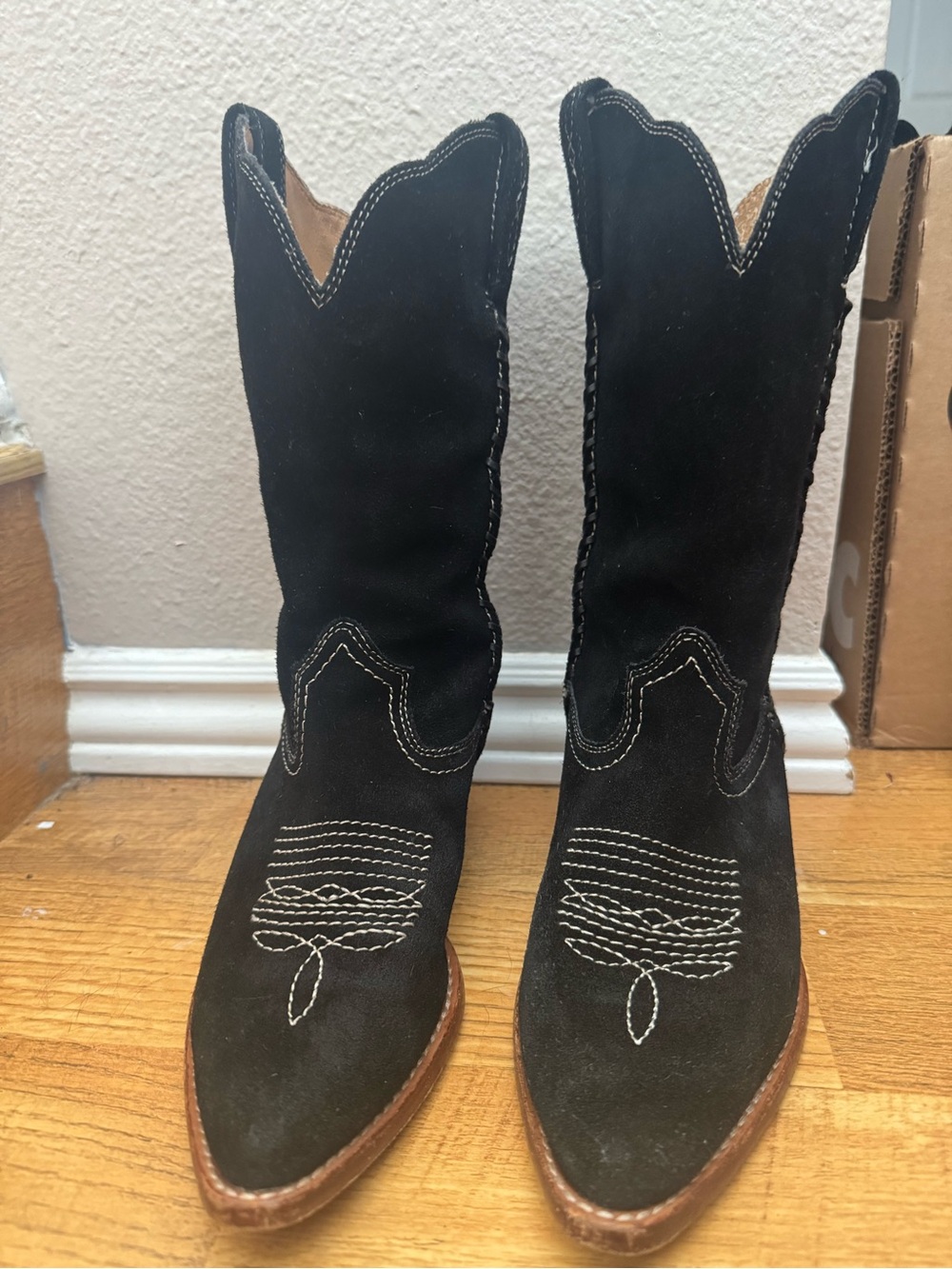 Patricia Nash Black Suede Western Lace-Up Boots